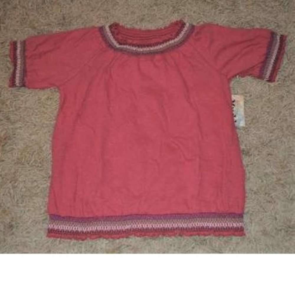 Girls Peasant Top 7/8 Mudd Pink Short Sleeve Banded Hem Shirred Slubbed Crew